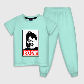 Детская пижама хлопок с принтом BOOM КИМ ЧЕН ЫН в Курске, 100% хлопок |  брюки и футболка прямого кроя, без карманов, на брюках мягкая резинка на поясе и по низу штанин
 | boom | kim chen eun | mems | ким чен ын | кнр | мемы | северная корея | ядерные ракеты