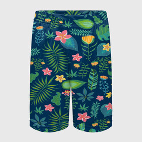 Детские спортивные шорты 3D с принтом Тропики в Курске,  100% полиэстер
 | пояс оформлен широкой мягкой резинкой, ткань тянется
 | jungle | деревья | джунгли | зелень | кусты | лес | мох | океан | пальмы | пляж | тропики | экзотика