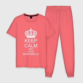 Мужская пижама хлопок с принтом KEEP CALM AND LOVE MARSHMELLO в Курске, 100% хлопок | брюки и футболка прямого кроя, без карманов, на брюках мягкая резинка на поясе и по низу штанин
 | 