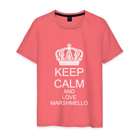 Мужская футболка хлопок с принтом KEEP CALM AND LOVE MARSHMELLO в Курске, 100% хлопок | прямой крой, круглый вырез горловины, длина до линии бедер, слегка спущенное плечо. | Тематика изображения на принте: 
