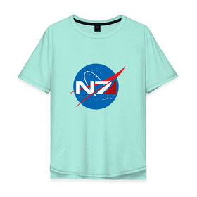 Мужская футболка хлопок Oversize с принтом NASA N7 MASS EFFECT в Курске, 100% хлопок | свободный крой, круглый ворот, “спинка” длиннее передней части | Тематика изображения на принте: logo | n7 | nasa | space | логотип | масс эффект | н7 | наса