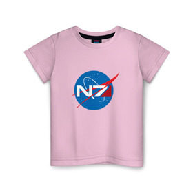 Детская футболка хлопок с принтом NASA N7 MASS EFFECT в Курске, 100% хлопок | круглый вырез горловины, полуприлегающий силуэт, длина до линии бедер | Тематика изображения на принте: logo | n7 | nasa | space | логотип | масс эффект | н7 | наса