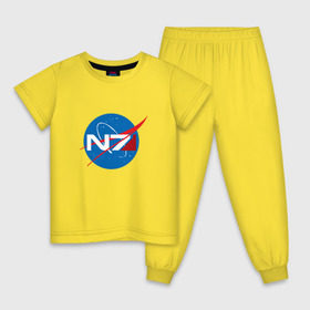 Детская пижама хлопок с принтом NASA N7 MASS EFFECT в Курске, 100% хлопок |  брюки и футболка прямого кроя, без карманов, на брюках мягкая резинка на поясе и по низу штанин
 | Тематика изображения на принте: logo | n7 | nasa | space | логотип | масс эффект | н7 | наса