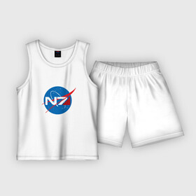 Детская пижама с шортами хлопок с принтом NASA N7 MASS EFFECT в Курске,  |  | Тематика изображения на принте: logo | n7 | nasa | space | логотип | масс эффект | н7 | наса