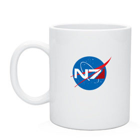 Кружка с принтом NASA N7 MASS EFFECT в Курске, керамика | объем — 330 мл, диаметр — 80 мм. Принт наносится на бока кружки, можно сделать два разных изображения | Тематика изображения на принте: logo | n7 | nasa | space | логотип | масс эффект | н7 | наса
