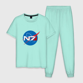 Мужская пижама хлопок с принтом NASA N7 MASS EFFECT в Курске, 100% хлопок | брюки и футболка прямого кроя, без карманов, на брюках мягкая резинка на поясе и по низу штанин
 | Тематика изображения на принте: logo | n7 | nasa | space | логотип | масс эффект | н7 | наса