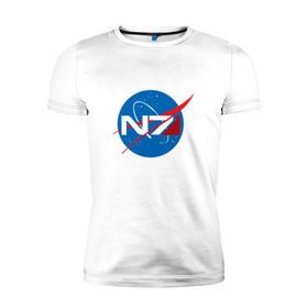 Мужская футболка премиум с принтом NASA N7 MASS EFFECT в Курске, 92% хлопок, 8% лайкра | приталенный силуэт, круглый вырез ворота, длина до линии бедра, короткий рукав | Тематика изображения на принте: logo | n7 | nasa | space | логотип | масс эффект | н7 | наса