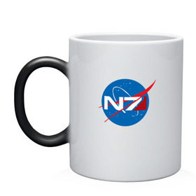 Кружка хамелеон с принтом NASA N7 MASS EFFECT в Курске, керамика | меняет цвет при нагревании, емкость 330 мл | Тематика изображения на принте: logo | n7 | nasa | space | логотип | масс эффект | н7 | наса