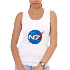 Женская майка хлопок с принтом NASA N7 MASS EFFECT в Курске, 95% хлопок, 5% эластан |  | Тематика изображения на принте: logo | n7 | nasa | space | логотип | масс эффект | н7 | наса