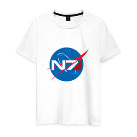 Мужская футболка хлопок с принтом NASA N7 MASS EFFECT в Курске, 100% хлопок | прямой крой, круглый вырез горловины, длина до линии бедер, слегка спущенное плечо. | Тематика изображения на принте: logo | n7 | nasa | space | логотип | масс эффект | н7 | наса