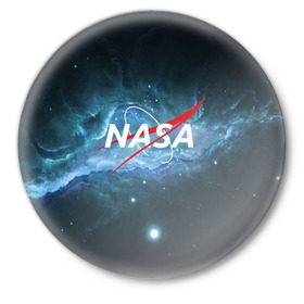 Значок с принтом NASA в Курске,  металл | круглая форма, металлическая застежка в виде булавки | galaxy | nasa | planet | star | астрономия | галактика | звезды | космос | надписи | наса | планета