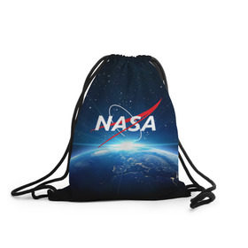Рюкзак-мешок 3D с принтом NASA в Курске, 100% полиэстер | плотность ткани — 200 г/м2, размер — 35 х 45 см; лямки — толстые шнурки, застежка на шнуровке, без карманов и подкладки | galaxy | nasa | planet | star | астрономия | галактика | звезды | космос | надписи | наса | планета