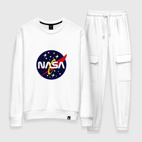 Женский костюм хлопок с принтом nasa fashion в Курске, 100% хлопок | на свитшоте круглая горловина, мягкая резинка по низу. Брюки заужены к низу, на них два вида карманов: два 