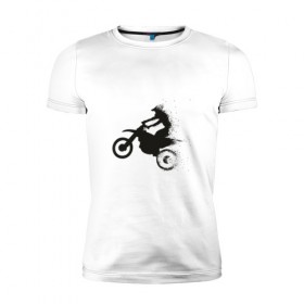 Мужская футболка премиум с принтом Силуэт мотоциклиста в Курске, 92% хлопок, 8% лайкра | приталенный силуэт, круглый вырез ворота, длина до линии бедра, короткий рукав | 