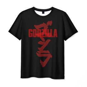 Мужская футболка 3D с принтом GODZILLA в Курске, 100% полиэфир | прямой крой, круглый вырез горловины, длина до линии бедер | Тематика изображения на принте: comic con | godzilla | gojira | logo | годзилла | знаки | иероглифы | лого | монстр | фильм | чудовище