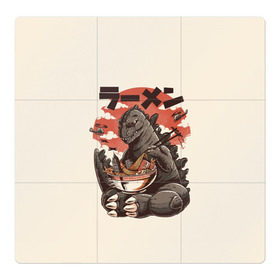 Магнитный плакат 3Х3 с принтом GODZILLA КУШАЕТ в Курске, Полимерный материал с магнитным слоем | 9 деталей размером 9*9 см | comic con | godzilla | gojira | logo | годзилла | знаки | иероглифы | лого | монстр | фильм | чудовище