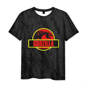 Мужская футболка 3D с принтом JURASSIC GODZILLA в Курске, 100% полиэфир | прямой крой, круглый вырез горловины, длина до линии бедер | comic con | godzilla | gojira | logo | годзилла | знаки | иероглифы | лого | монстр | фильм | чудовище