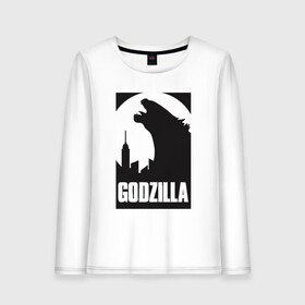 Женский лонгслив хлопок с принтом GODZILLA POSTER в Курске, 100% хлопок |  | comic con | godzilla | gojira | logo | годзилла | знаки | иероглифы | лого | монстр | фильм | чудовище