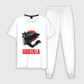 Мужская пижама хлопок с принтом GODZILLA в Курске, 100% хлопок | брюки и футболка прямого кроя, без карманов, на брюках мягкая резинка на поясе и по низу штанин
 | comic con | godzilla | gojira | logo | годзилла | знаки | иероглифы | лого | монстр | фильм | чудовище