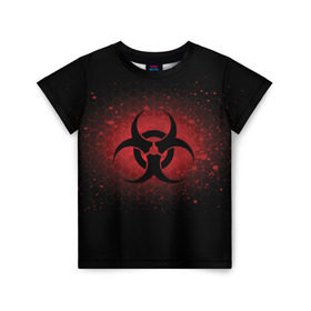Детская футболка 3D с принтом Biohazard в Курске, 100% гипоаллергенный полиэфир | прямой крой, круглый вырез горловины, длина до линии бедер, чуть спущенное плечо, ткань немного тянется | biohazard | plague inc | биологическая опасность | знак