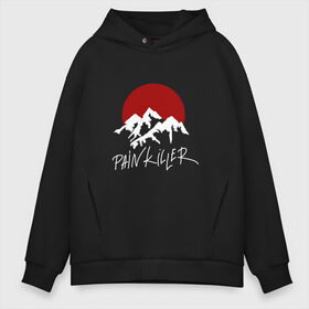 Мужское худи Oversize хлопок с принтом Painkiller Mountain в Курске, френч-терри — 70% хлопок, 30% полиэстер. Мягкий теплый начес внутри —100% хлопок | боковые карманы, эластичные манжеты и нижняя кромка, капюшон на магнитной кнопке | Тематика изображения на принте: jeembo | джангирян | джимбо