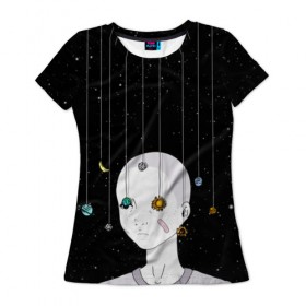 Женская футболка 3D с принтом Звездный мальчик в Курске, 100% полиэфир ( синтетическое хлопкоподобное полотно) | прямой крой, круглый вырез горловины, длина до линии бедер | звезды | планеты | солнечная система