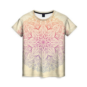 Женская футболка 3D с принтом Мандала блаженства в Курске, 100% полиэфир ( синтетическое хлопкоподобное полотно) | прямой крой, круглый вырез горловины, длина до линии бедер | mandala | индия | колесо