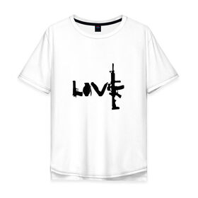 Мужская футболка хлопок Oversize с принтом LOVE WEAPON в Курске, 100% хлопок | свободный крой, круглый ворот, “спинка” длиннее передней части | cs go | gamer | love | love weapon | player | rainbow six soege | weapon | автомат | граната | нож | оружие | пистолет