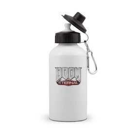 Бутылка спортивная с принтом DOOM Eternal в Курске, металл | емкость — 500 мл, в комплекте две пластиковые крышки и карабин для крепления | doom | doom eternal | дум