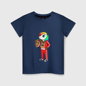 Детская футболка хлопок с принтом 69 rainbow в Курске, 100% хлопок | круглый вырез горловины, полуприлегающий силуэт, длина до линии бедер | 6ix9ine | единорог | пони