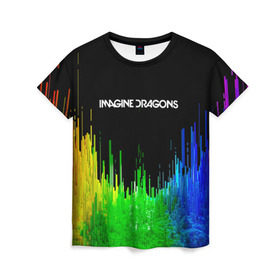 Женская футболка 3D с принтом IMAGINE DRAGONS в Курске, 100% полиэфир ( синтетическое хлопкоподобное полотно) | прямой крой, круглый вырез горловины, длина до линии бедер | color | imagine dragons | logo | stripes | trend | абстракция | группа | линии | лого | рок | рэп | фирменные цвета