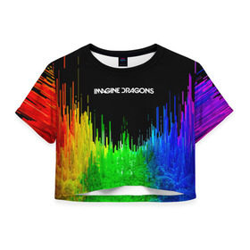 Женская футболка 3D укороченная с принтом IMAGINE DRAGONS в Курске, 100% полиэстер | круглая горловина, длина футболки до линии талии, рукава с отворотами | Тематика изображения на принте: color | imagine dragons | logo | stripes | trend | абстракция | группа | линии | лого | рок | рэп | фирменные цвета