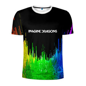Мужская футболка 3D спортивная с принтом IMAGINE DRAGONS в Курске, 100% полиэстер с улучшенными характеристиками | приталенный силуэт, круглая горловина, широкие плечи, сужается к линии бедра | Тематика изображения на принте: color | imagine dragons | logo | stripes | trend | абстракция | группа | линии | лого | рок | рэп | фирменные цвета