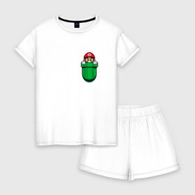 Женская пижама с шортиками хлопок с принтом Марио в Курске, 100% хлопок | футболка прямого кроя, шорты свободные с широкой мягкой резинкой | 8 бит | mario | денди | марио