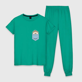 Женская пижама хлопок с принтом Ёжик в кармане в Курске, 100% хлопок | брюки и футболка прямого кроя, без карманов, на брюках мягкая резинка на поясе и по низу штанин | еж | ёжик | ёжик в кармане | лес