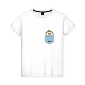 Женская футболка хлопок с принтом Ёжик в кармане в Курске, 100% хлопок | прямой крой, круглый вырез горловины, длина до линии бедер, слегка спущенное плечо | еж | ёжик | ёжик в кармане | лес