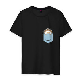 Мужская футболка хлопок с принтом Ёжик в кармане в Курске, 100% хлопок | прямой крой, круглый вырез горловины, длина до линии бедер, слегка спущенное плечо. | еж | ёжик | ёжик в кармане | лес