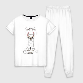 Женская пижама хлопок с принтом Лама в Курске, 100% хлопок | брюки и футболка прямого кроя, без карманов, на брюках мягкая резинка на поясе и по низу штанин | i lamaste | ёга | йога | лама