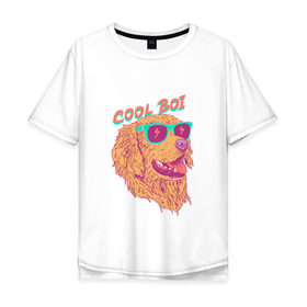Мужская футболка хлопок Oversize с принтом cool boi в Курске, 100% хлопок | свободный крой, круглый ворот, “спинка” длиннее передней части | dog | дог | круто | лето | очки | песики | пляж | собаки