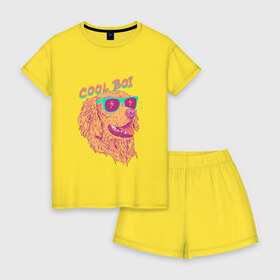 Женская пижама с шортиками хлопок с принтом cool boi в Курске, 100% хлопок | футболка прямого кроя, шорты свободные с широкой мягкой резинкой | Тематика изображения на принте: dog | дог | круто | лето | очки | песики | пляж | собаки