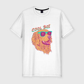 Мужская футболка хлопок Slim с принтом cool boi в Курске, 92% хлопок, 8% лайкра | приталенный силуэт, круглый вырез ворота, длина до линии бедра, короткий рукав | dog | дог | круто | лето | очки | песики | пляж | собаки