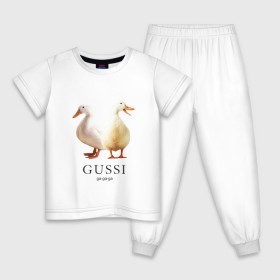 Детская пижама хлопок с принтом Gussi в Курске, 100% хлопок |  брюки и футболка прямого кроя, без карманов, на брюках мягкая резинка на поясе и по низу штанин
 | gucci | gussi | гусь | гучи | гуччи