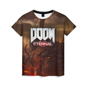 Женская футболка 3D с принтом DOOM Eternal в Курске, 100% полиэфир ( синтетическое хлопкоподобное полотно) | прямой крой, круглый вырез горловины, длина до линии бедер | doom | doomguy | slayer | вечный | дум | думгай | палач рока