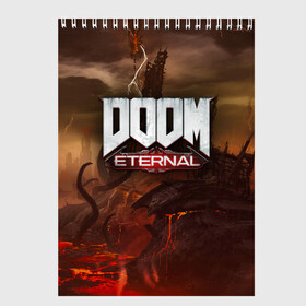 Скетчбук с принтом DOOM Eternal в Курске, 100% бумага
 | 48 листов, плотность листов — 100 г/м2, плотность картонной обложки — 250 г/м2. Листы скреплены сверху удобной пружинной спиралью | doom | doomguy | slayer | вечный | дум | думгай | палач рока