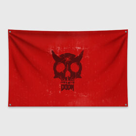 Флаг-баннер с принтом Doom в Курске, 100% полиэстер | размер 67 х 109 см, плотность ткани — 95 г/м2; по краям флага есть четыре люверса для крепления | 