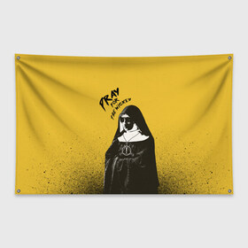 Флаг-баннер с принтом Pray for the Wicked в Курске, 100% полиэстер | размер 67 х 109 см, плотность ткани — 95 г/м2; по краям флага есть четыре люверса для крепления | brendon urie | patd | spencer smith | tyan ross