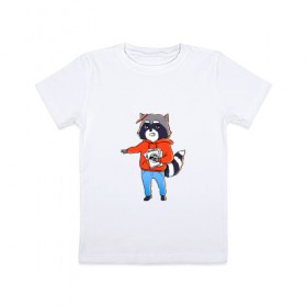 Детская футболка хлопок с принтом Енот-писатель в Курске, 100% хлопок | круглый вырез горловины, полуприлегающий силуэт, длина до линии бедер | 