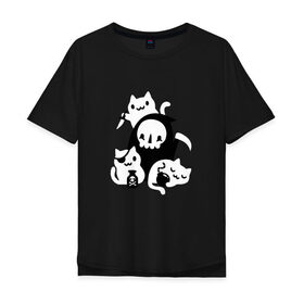 Мужская футболка хлопок Oversize с принтом CAT GOT YOUR SOUL в Курске, 100% хлопок | свободный крой, круглый ворот, “спинка” длиннее передней части | animal | cat | dark souls | dead | death | die | kitty | pets | rip | домашние животные | животные | кот | котики | кошки | нож | оружие | пафосные | питомец | темные души | яд