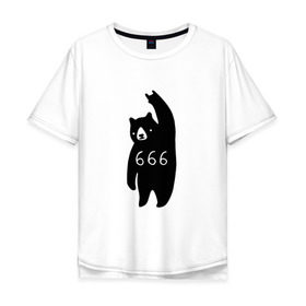 Мужская футболка хлопок Oversize с принтом BAD BEAR 666 ROCK в Курске, 100% хлопок | свободный крой, круглый ворот, “спинка” длиннее передней части | 666 | bear | devil | satan | медведь | сатана