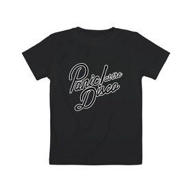 Детская футболка хлопок с принтом Panic at the disco logo в Курске, 100% хлопок | круглый вырез горловины, полуприлегающий силуэт, длина до линии бедер | Тематика изображения на принте: brendon urie | patd | spencer smith | tyan ross